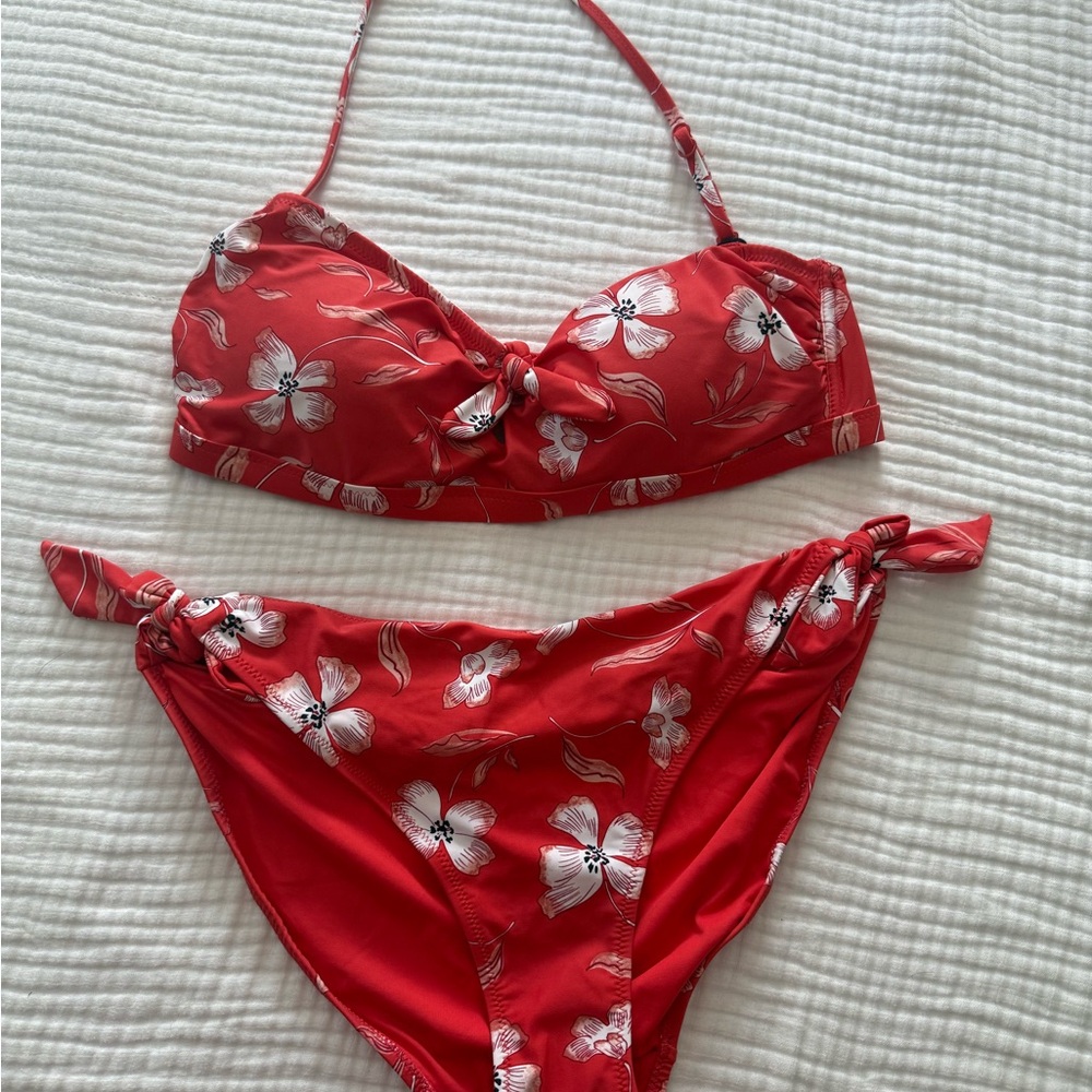 Fat Face Red Floral Bikini
